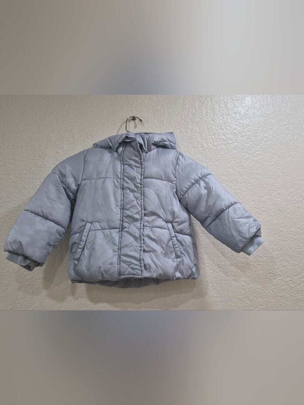 Gap Kids Size 3T Light Blue Hooded Puffer Jacket Sherpa Lined Water Resistant